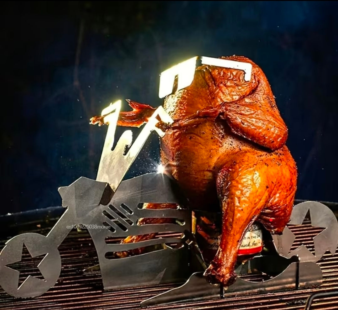 Chicken on a motorcycle grill accessory